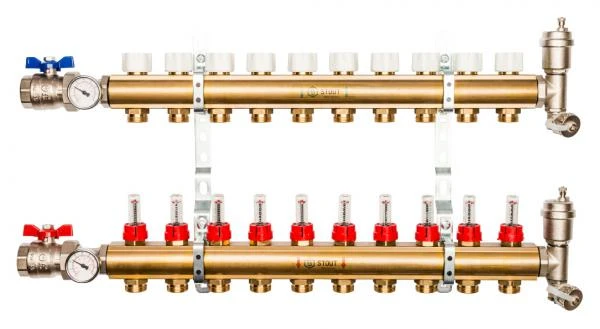 Фото Коллектор Stout из латуни с расходомерами 10 выходов