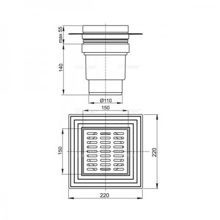 Фото Сливной трап AlcaPlast APV13 150x150/110 с гидрозатвором