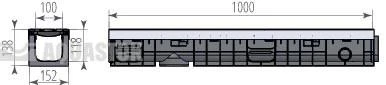 Фото Лоток водоотводной пластиковый с решеткой DN100 H138 для дренажных систем