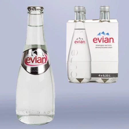 Фото Вода негазированная минеральная EVIAN (Эвиан), 0,33 л, стеклянная бутылка