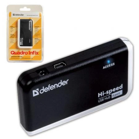 Фото Хаб DEFENDER QUADRO INFIX, USB 2.0, 4 порта, порт для питания