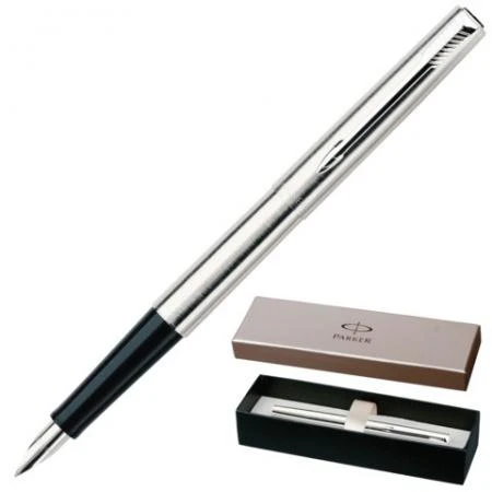 Фото Ручка перьевая PARKER "Jotter Stainless Steel CT", корпус нержавеющая сталь, хромированные детали, черная