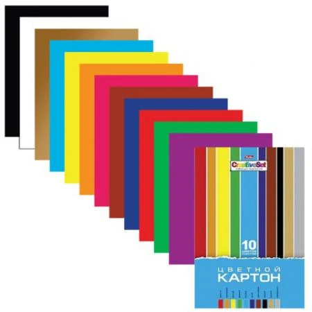 Фото Цветной картон, А4, мелованный, 10 листов, 10 цветов, HATBER, "Creative", 195х280 мм