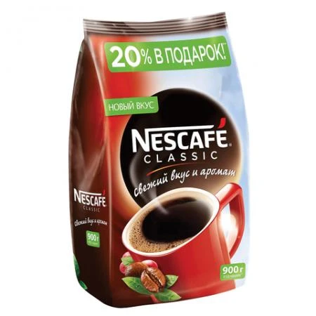 Фото Кофе растворимый NESCAFE (Нескафе) "Classic", гранулированный, 900 г, мягкая упаковка