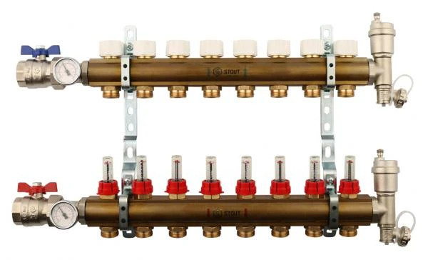 Фото Коллектор Stout из латуни с расходомерами 8 выходов