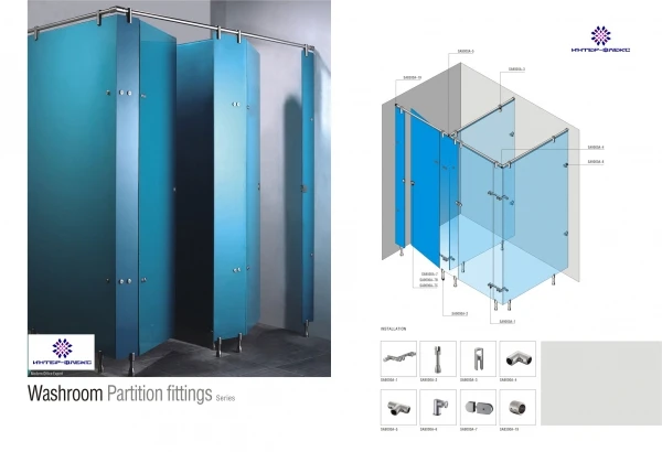 Фото Фурнитура нержавеющая для стеклянных туалетных кабин и сантехнических перегородок из стекла.