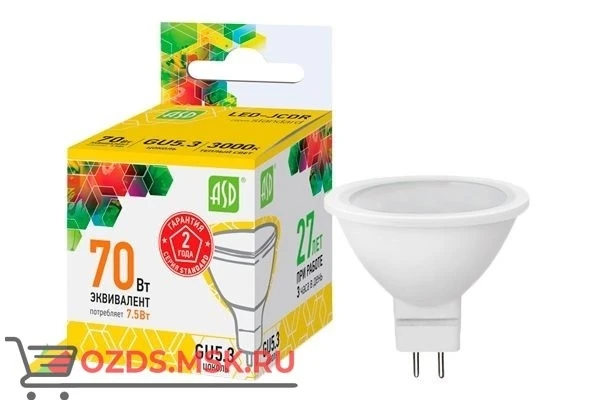 Фото ASD LED-JCDR-standard 7,5вт GU5.3 3000К 675Лм: Лампа