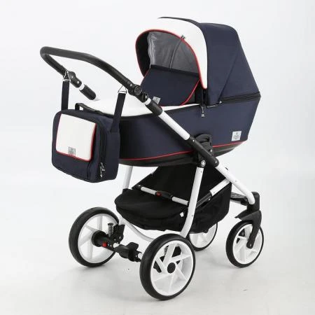 Фото Коляска 2 в 1 BeBe-mobile Gusto кожа белая/темно-синий с красной отделкой