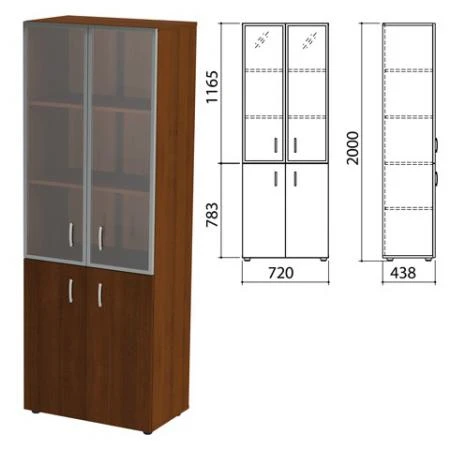 Фото Шкаф закрытый со стеклом в алюминиевой рамке "Приоритет", 720х438х2000 мм, 4 полки, ноче милано (КОМПЛЕКТ)