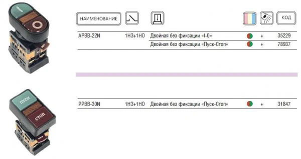 Фото Кнопка APBB-22N "Пуск-Стоп" 1з+1р; BBD11-APBB-K51