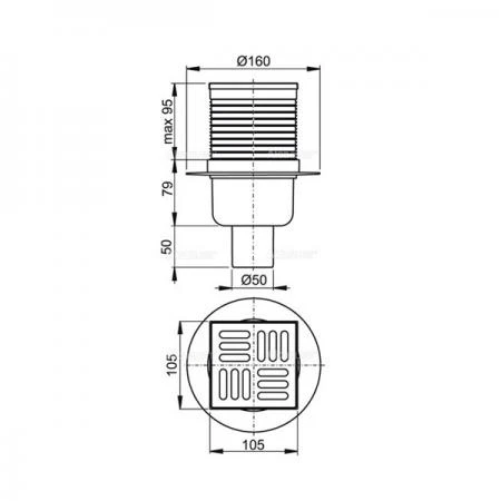 Фото Сливной трап AlcaPlast APV32 105x105/50 с комбинированным гидрозатвором