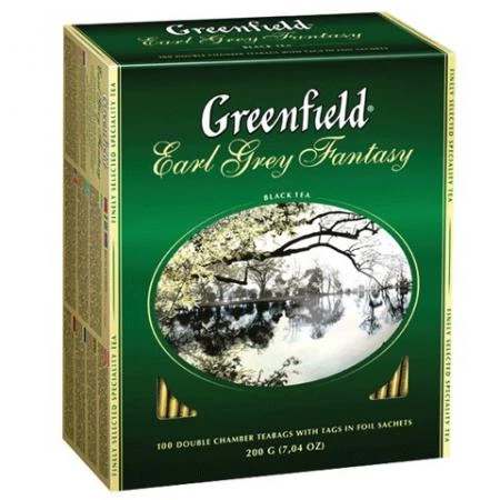 Фото Чай GREENFIELD (Гринфилд) "Earl Grey Fantasy", черный с бергамотом, 100 пакетиков в конвертах по 2 г