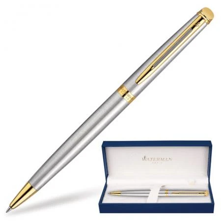 Фото Ручка шариковая WATERMAN Hemisphere Stainless Steel GT, корпус латунь, позолоч. детали, S0920370,син