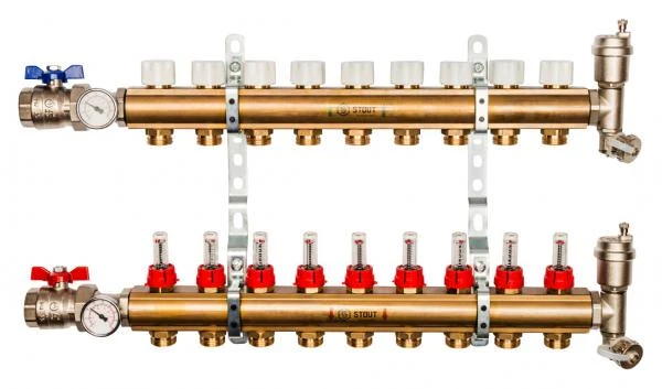 Фото Коллектор Stout из латуни с расходомерами 9 выходов