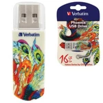 фото Флэш-диск 16 GB, VERBATIM Mini Tattoo Edition Phoenix, USB 2.0, белый с рисунком