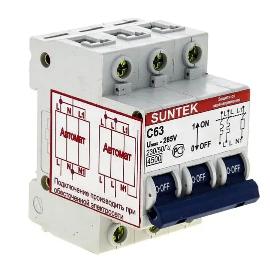 Фото УЗОН SUNTEK-C 63А (устройство защиты от отгорания нуля и перенапряжений)