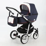 фото Коляска 3 в 1 BeBe-mobile Gusto кожа белая/темно-синий с красной отделкой