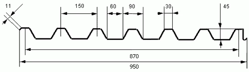 Фото Профнастил Н45-870 (950 мм) с полимерным покрытием