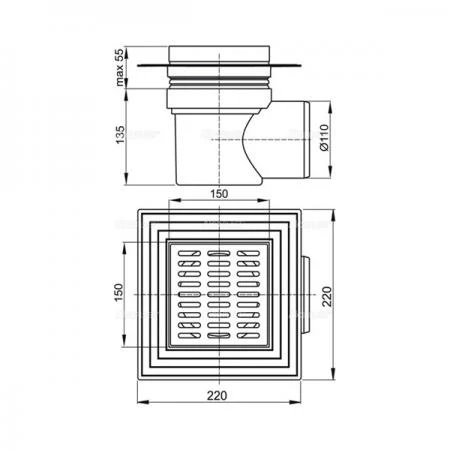 Фото Сливной трап AlcaPlast APV12 150x150/110 с гидрозатвором