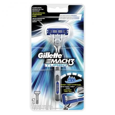 Фото Бритва GILLETTE (Жиллет) "Mach3 Turbo", с 1 сменной кассетой, для мужчин