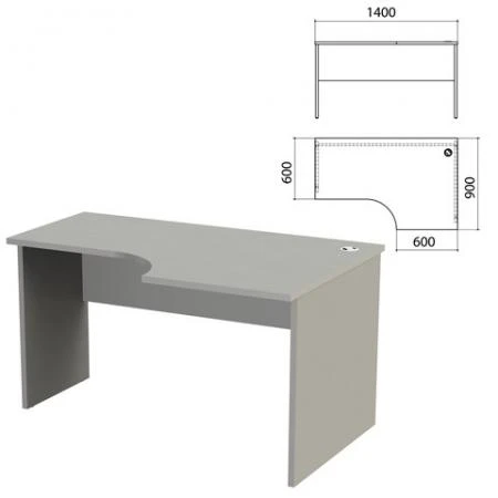 Фото Стол письменный эргономичный "Этюд", 1400х900х750 мм, правый, серый (КОМПЛЕКТ)