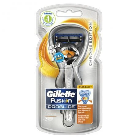 Фото Бритва GILLETTE (Жиллет) "Fusion ProGlide Chrome Edition", с 2 сменными кассетами, для мужчин