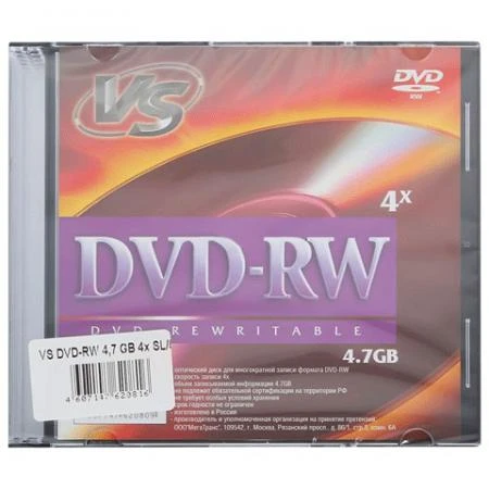 Фото Диски DVD-RW VS, 4,7 Gb, 4x, Slim Case, комплект 5 шт.