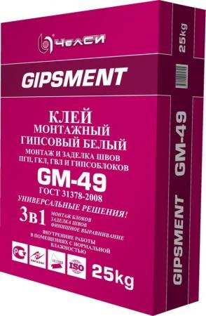 Фото Клей ЧелСи монтажный гипсовый белый GYPSMENT GM-49