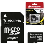 фото Карта памяти micro SDHC 8 GB TRANSCEND, скорость передачи данных 10 Мб/сек. (class 10), с адаптером