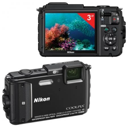 Фото Фотоаппарат компактный NIKON CoolPix AW130, 16 Мп, 5хzoom, 3" ЖК-монитор, Full HD, водонепроницаемый, черный