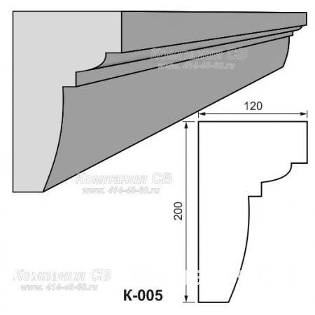 Фото Декоративные элементы лепнины - фасадный карниз К-005 из пенопласта