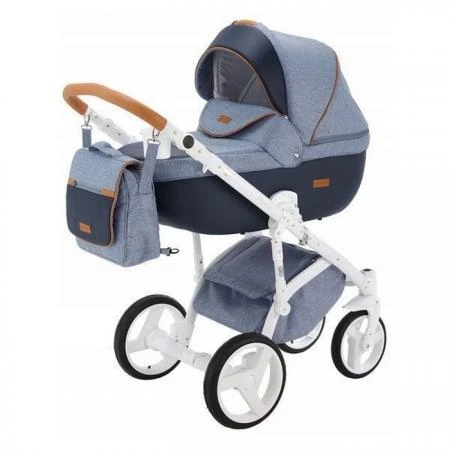 Фото Коляска 2в1 BeBe-Mobile Ravenna V14 кожа синяя/оранжевая + голубой джинс