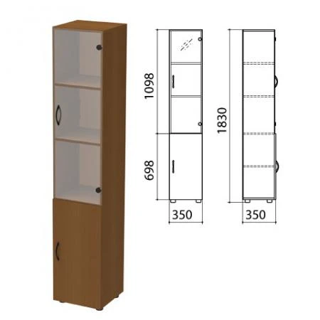 Фото Шкаф закрытый со стеклом "Канц", 350х350х1830 мм, цвет орех пирамидальный (КОМПЛЕКТ)