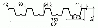Фото Профнастил Н57-750 (801 мм) оцинкованный