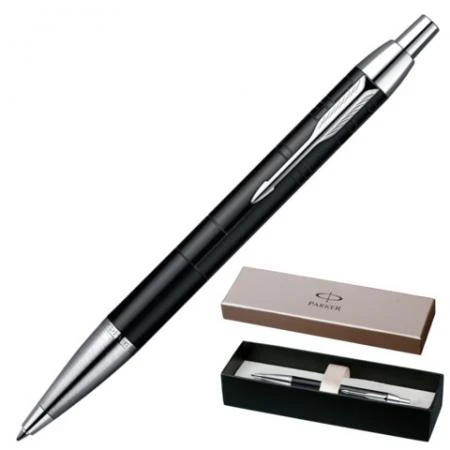 Фото Ручка шариковая PARKER "IM Premium Matt Black CT", корпус черный, латунь, хромированные детали, синяя