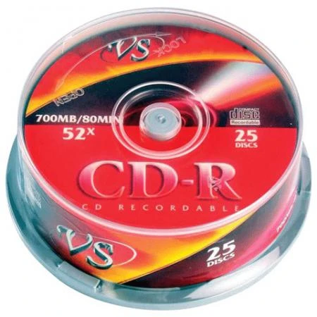 Фото Диски CD-R VS, 700 Mb, 52x, 25 шт., Cake Box, с поверхностью для печати