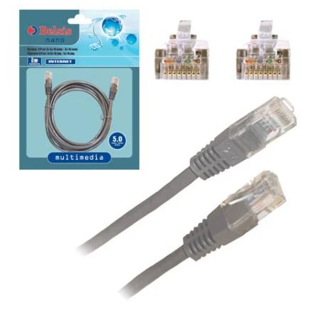 Фото Кабель (патчкорд) UTP 5E категория, RJ-45, 5 м, BELSIS, для подключений по локальной сети LAN