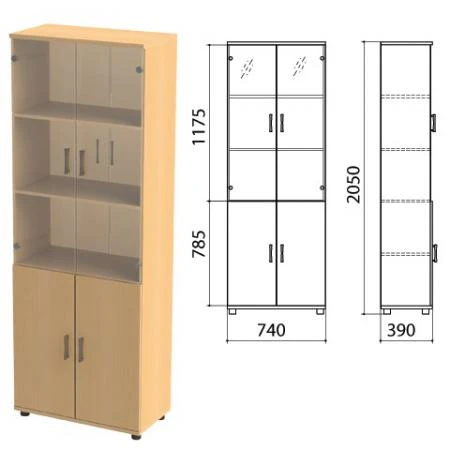 Фото Шкаф закрытый со стеклом "Монолит", 740х390х2050 мм, цвет бук бавария (КОМПЛЕКТ)