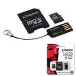 фото Карта памяти micro SDHC, 16 GB, KINGSTON, скорость передачи данных 10 Мб/сек. (class 10), с 2 адаптерами SD, USB