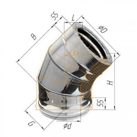 Фото Колено Феррум утепленное угол 135° нержавеющее 430/0,5мм