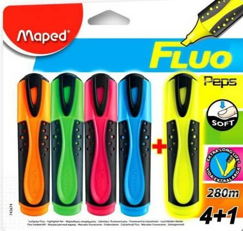 Фото Текстовыделитель FLUO PEP'S SOFT 1-5 мм, 4+1 цвет 5 шт/блист. MAPED