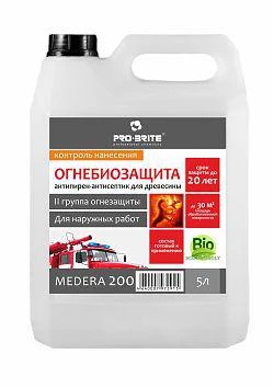 Фото Medera 200 Cherry Антипирен (II группа огнезащиты) с антисептическими свойствами. Для наружных работ. Готовый к применению раствор с контролем нанесения.