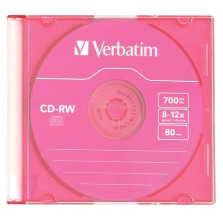 Фото Диск CD-RW VERBATIM, 700 Mb, 8х-12х, Colour Slim Case