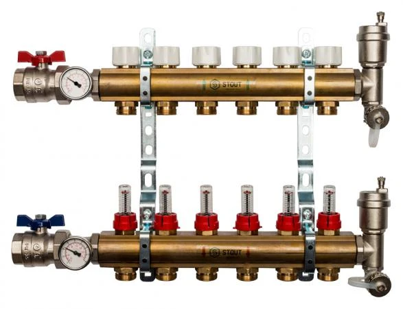 Фото Коллектор Stout из латуни с расходомерами 6 выходов