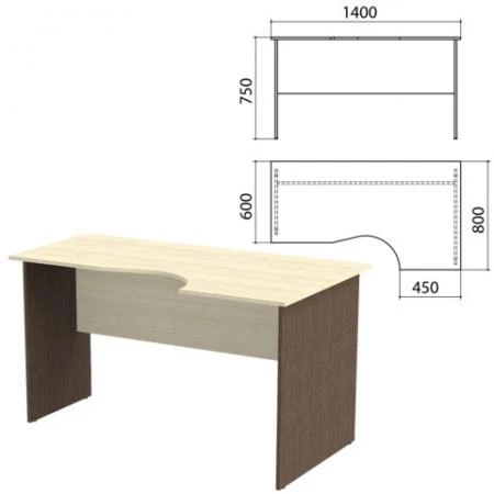 Фото Стол письменный эргономичный "Канц", 1400х800х750 мм, правый, цвет дуб молочный/венге (КОМПЛЕКТ)