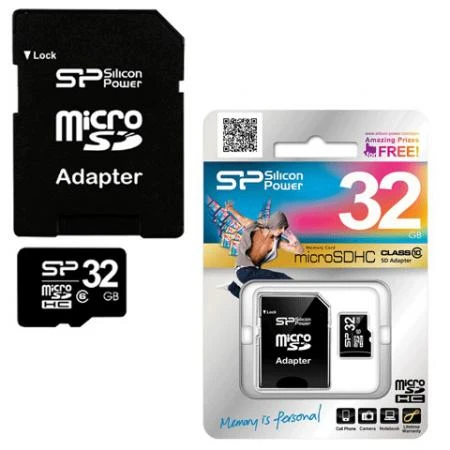 Фото Карта памяти micro SDHC 32GB SILICON POWER, скорость передачи данных 10 Мб/сек. (class 10), с адаптером