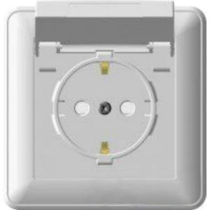 Фото Розетка с/з крышкой защитными шторками и рамкой белая IP44 WESSEN 59 Schneider ELectric RS16-152B-18