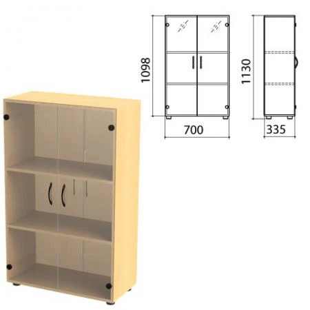 Фото Шкаф закрытый со стеклом "Канц", 700х335х1130 мм, цвет бук невский (КОМПЛЕКТ)