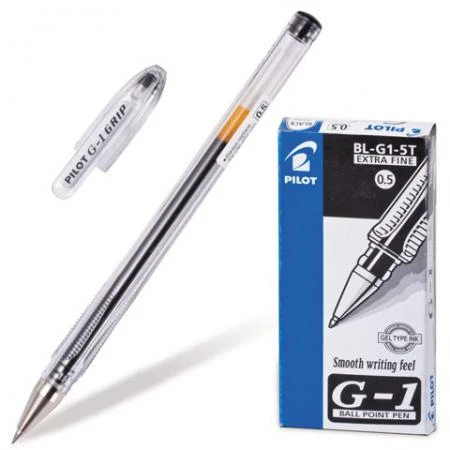 Фото Ручка гелевая PILOT BL-G1-5T "Extra Fine G-1”, корпус прозрачный, толщина письма 0,3 мм, черная