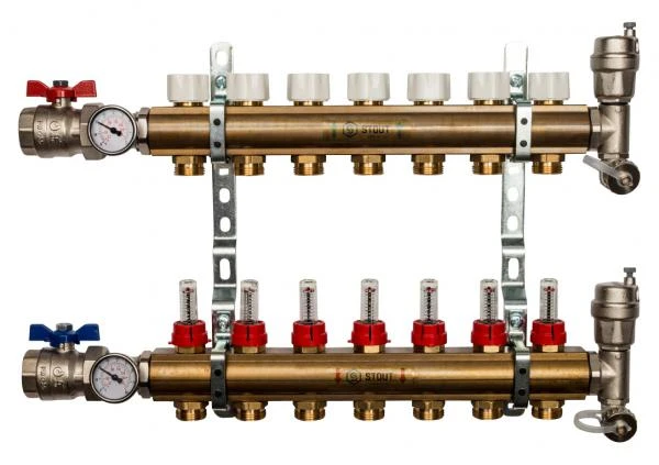Фото Коллектор Stout из латуни с расходомерами 7 выходов